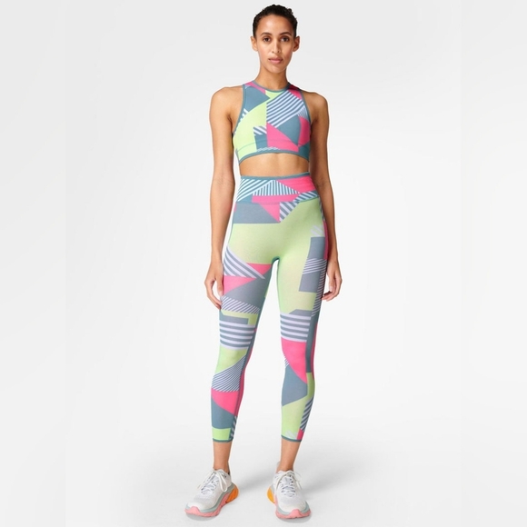SWEATY BETTY Interval Graphic-Print Seamless Stretch-Woven Sports Bra & Legging - Picture 1 of 12